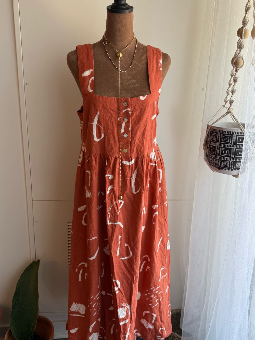 Madewell Rust Orange Print Button-Front Maxi Dress